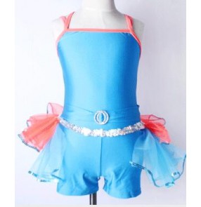 Blue pink patchwork girls kids children leotard tutu modern performance ballet dance costumes outfits